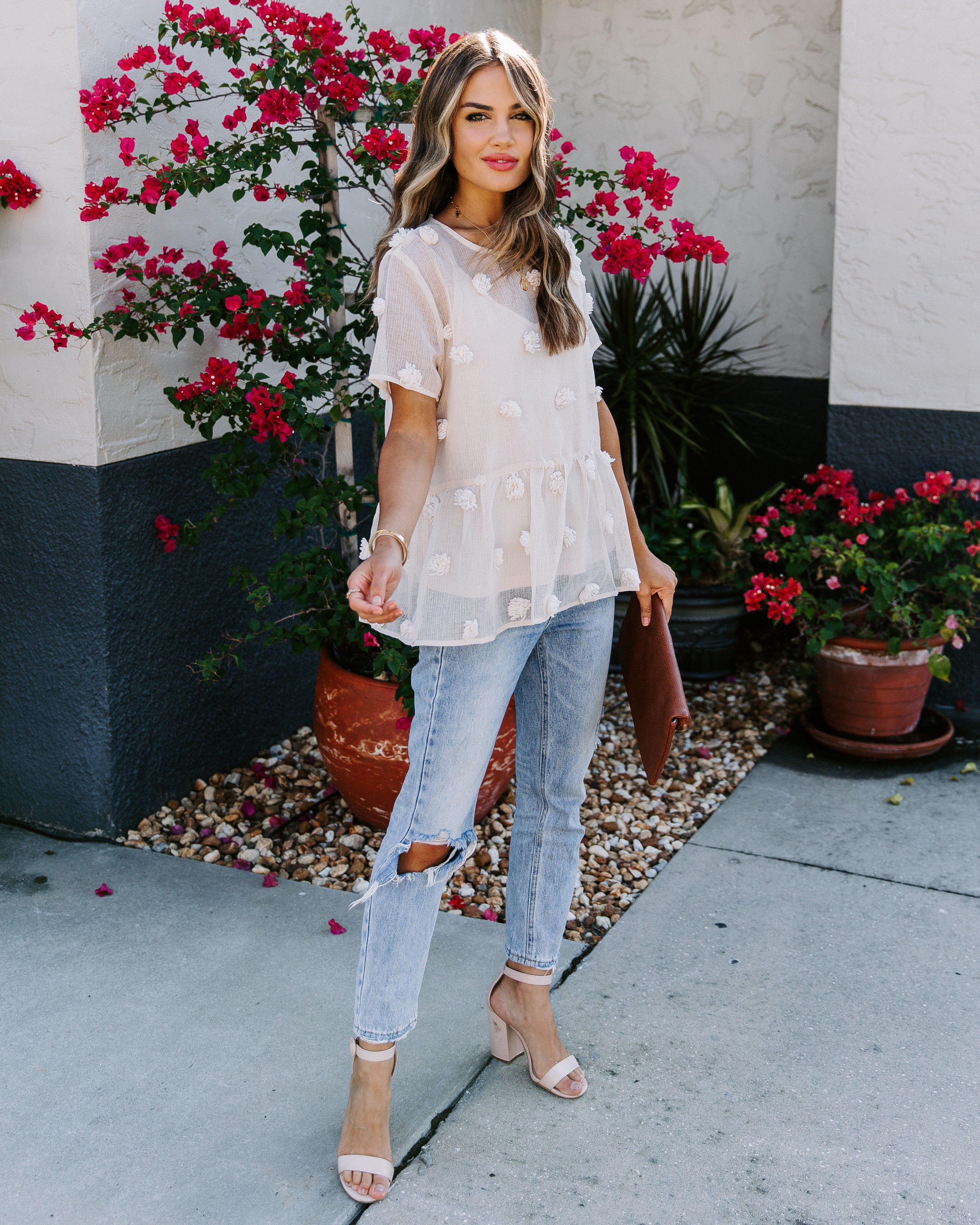 Pom Pom Short Sleeve Peplum Top - LAST CHANCE sold by Vici product image thumbnail 5