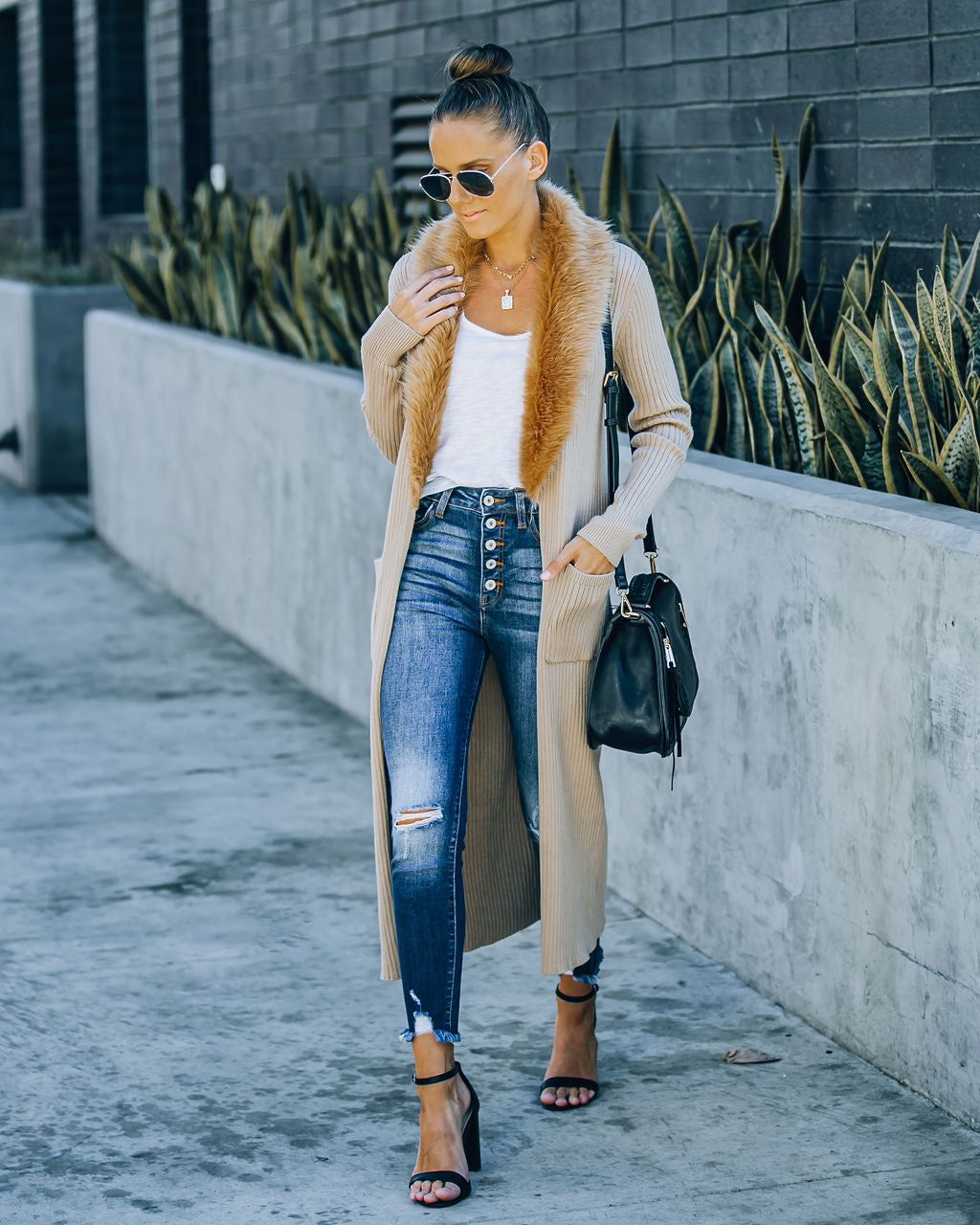 Halle Pocketed Faux Fur Collar Knit Cardigan - FINAL SALE sold by Vici product image thumbnail 8