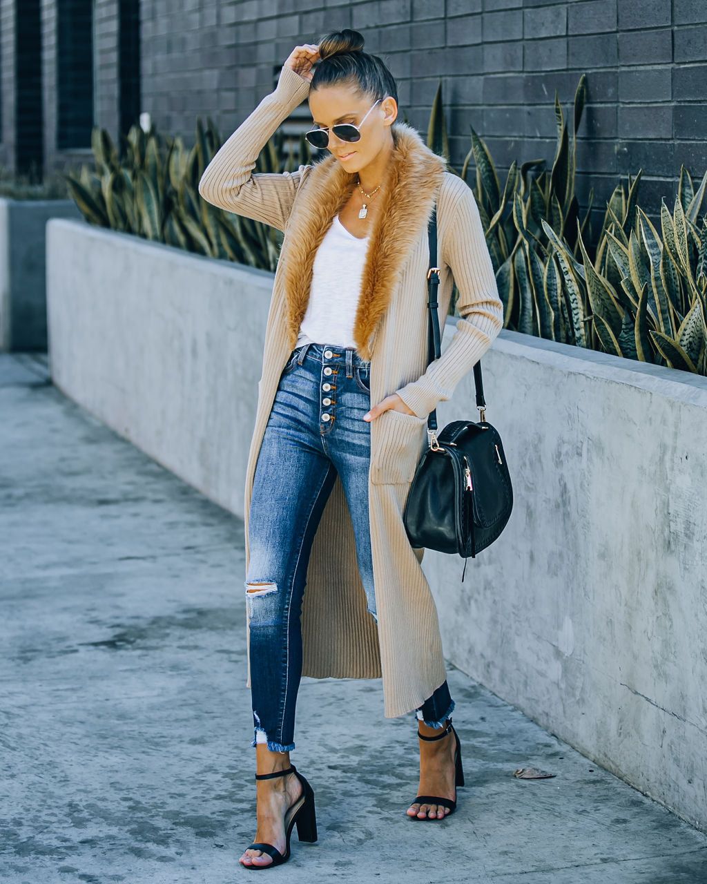 Halle Pocketed Faux Fur Collar Knit Cardigan - FINAL SALE sold by Vici product image thumbnail 9