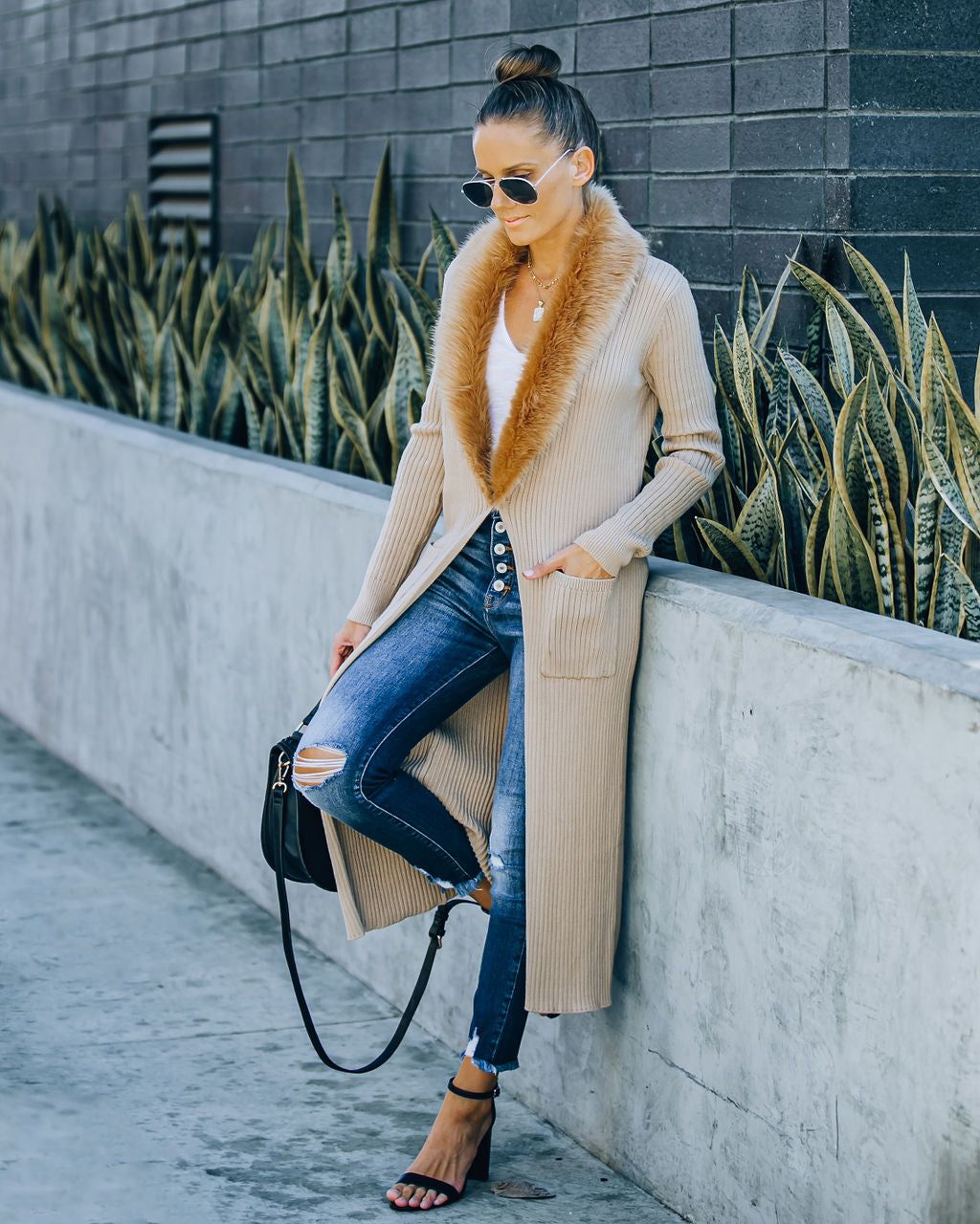 Halle Pocketed Faux Fur Collar Knit Cardigan - FINAL SALE sold by Vici product image thumbnail 7