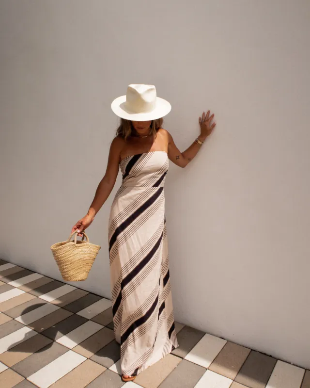 Kienna Strapless Striped Linen Midi Dress sold by Vici