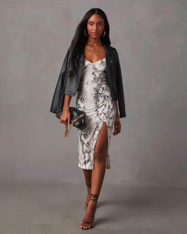 Seraphina Sleeveless Snake Print Midi Dress sold by Vici