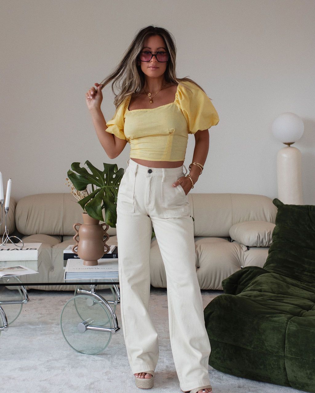 Rylee Cotton Linen Blend Puff Sleeve Top - Yellow - FINAL SALE sold by Vici product image thumbnail 4