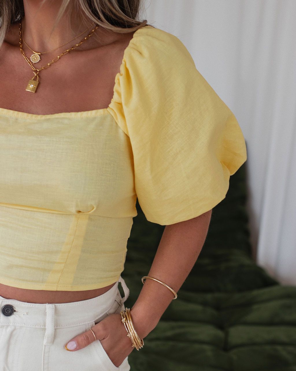 Rylee Cotton Linen Blend Puff Sleeve Top - Yellow - FINAL SALE sold by Vici product image thumbnail 2
