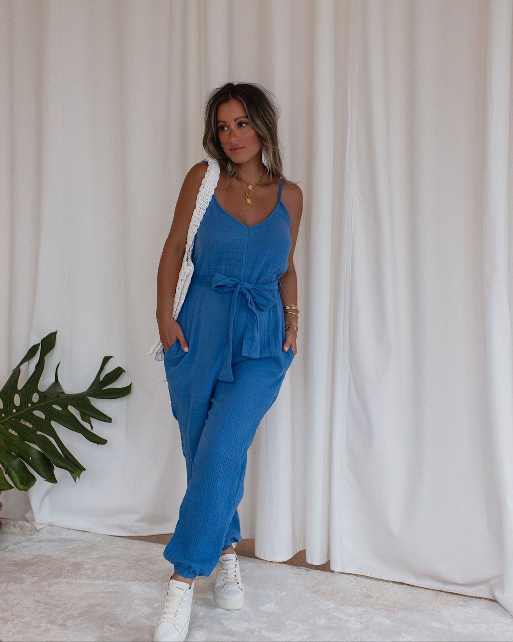 Maureen Cotton Pocketed Waist Jumpsuit sold by Vici