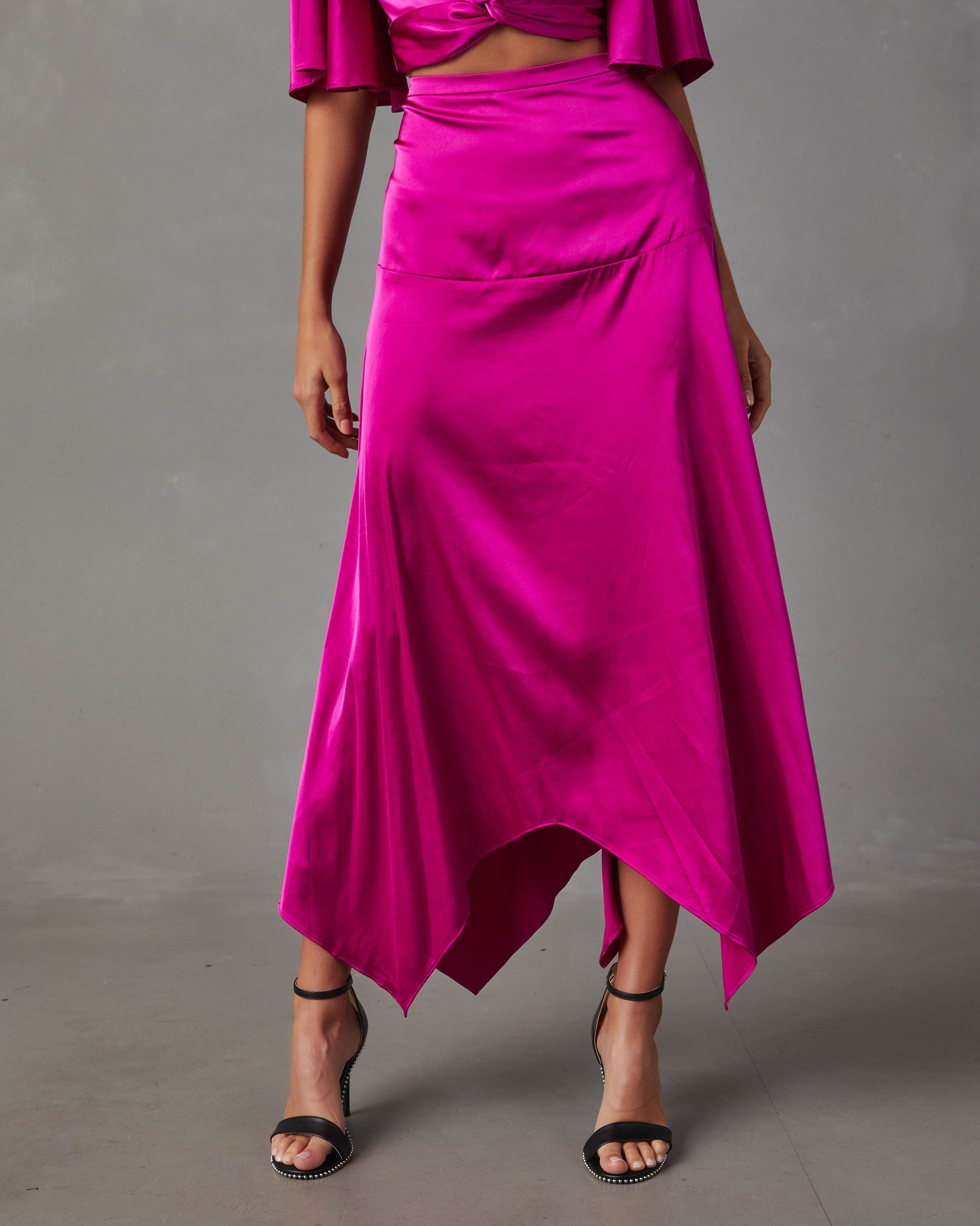 Belmore Satin Scarf Hem Midi Skirt - Fuchsia sold by Vici product image thumbnail 6