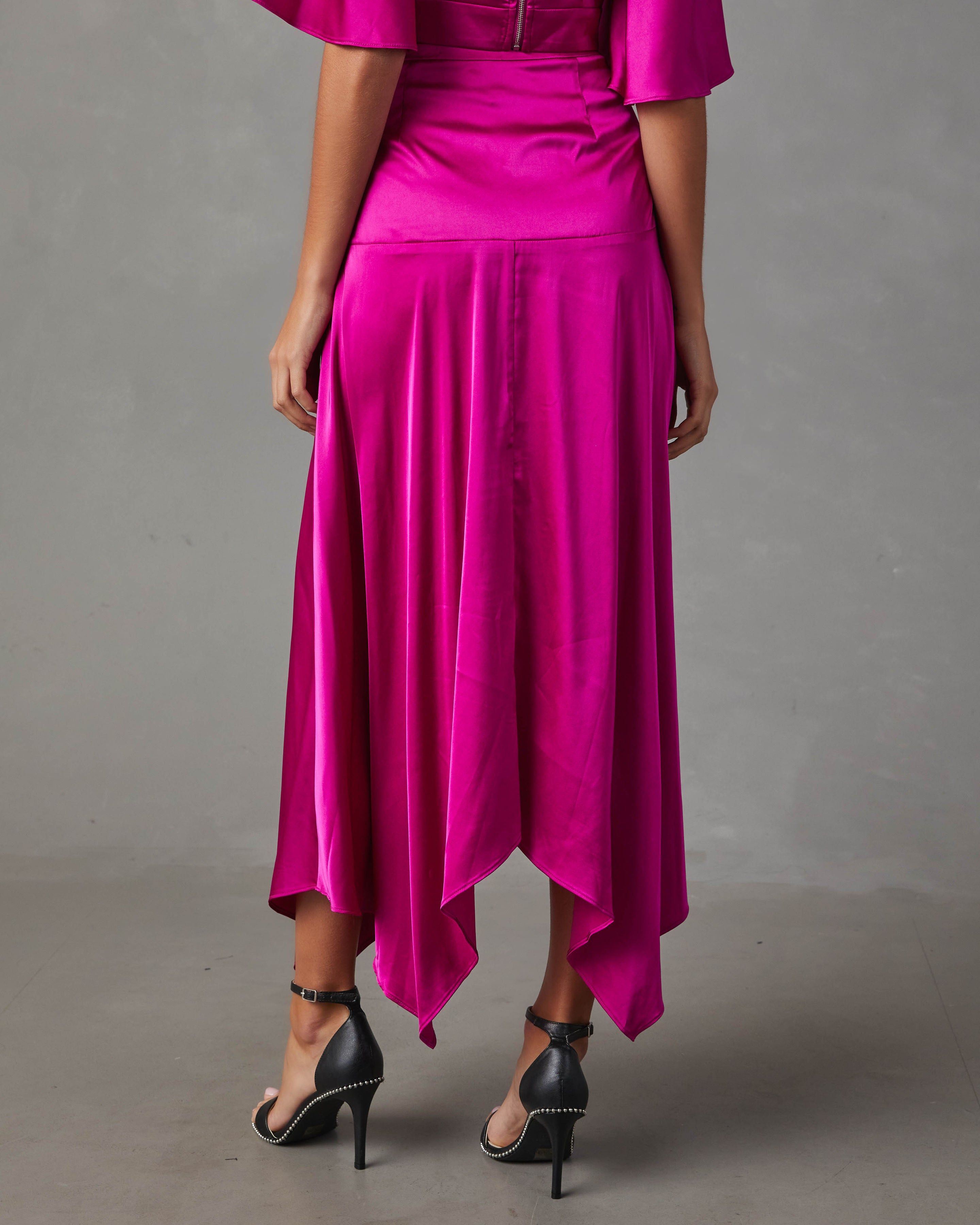 Belmore Satin Scarf Hem Midi Skirt - Fuchsia sold by Vici product image thumbnail 4