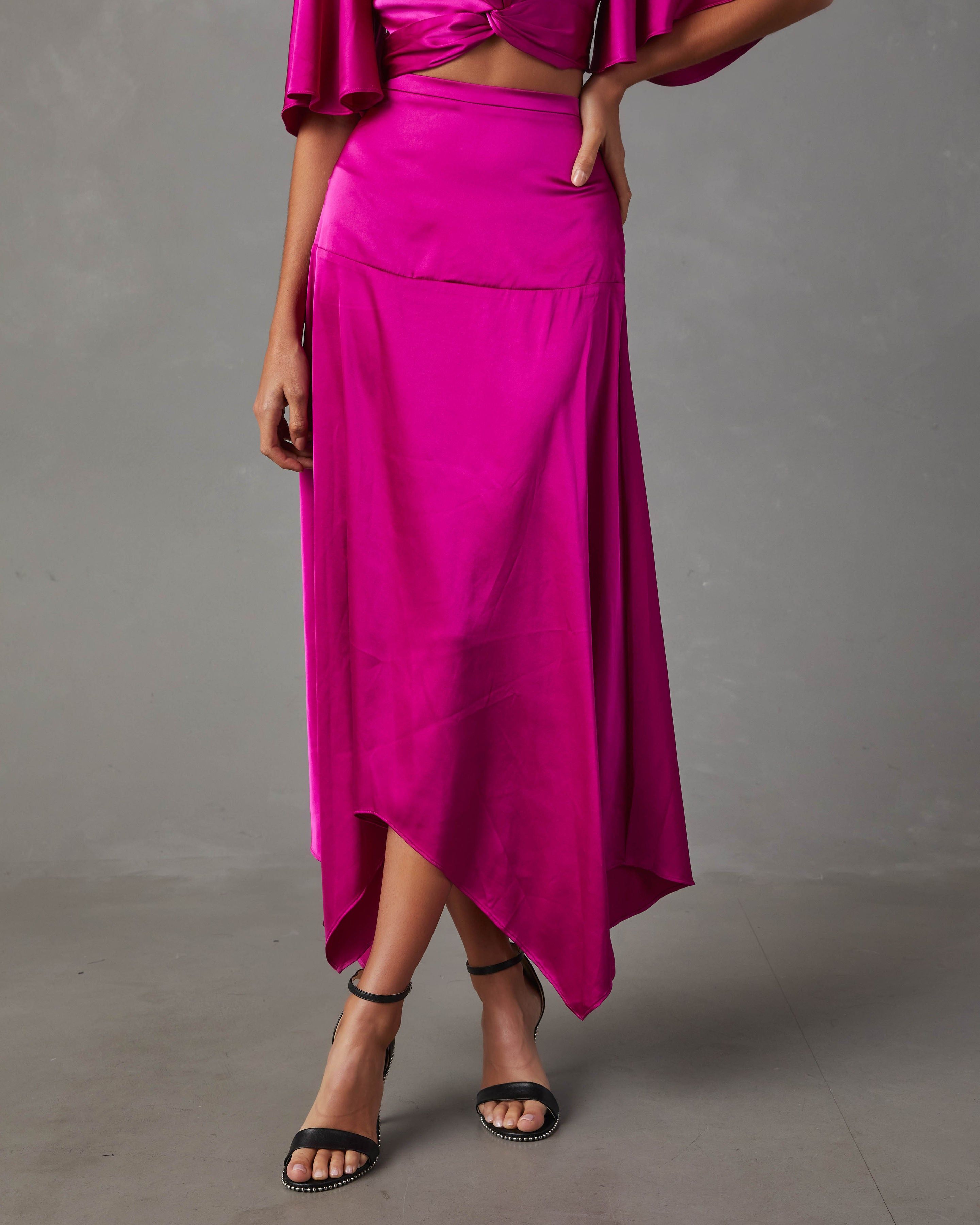 Belmore Satin Scarf Hem Midi Skirt - Fuchsia sold by Vici product image thumbnail 2