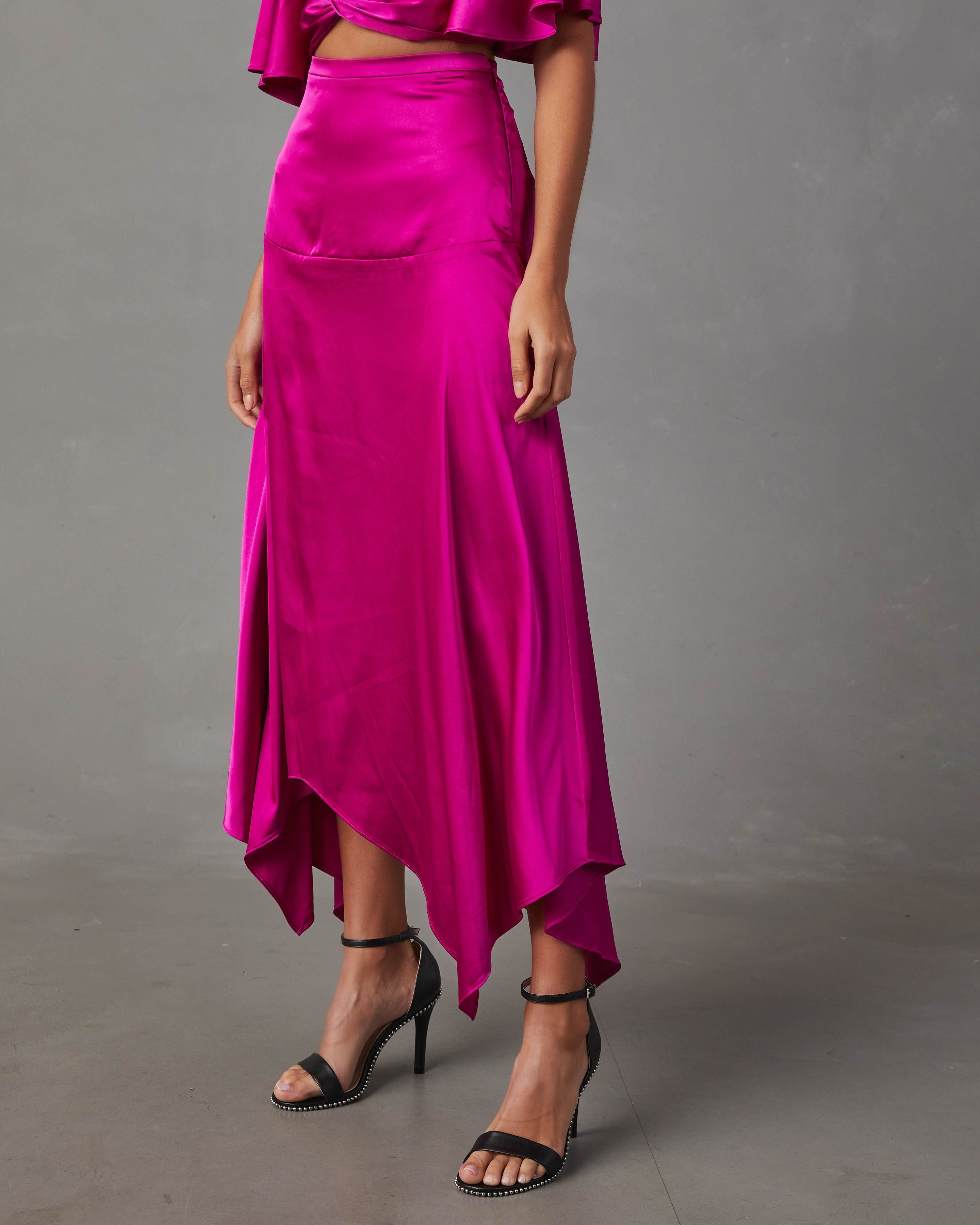 Belmore Satin Scarf Hem Midi Skirt - Fuchsia sold by Vici product image thumbnail 3