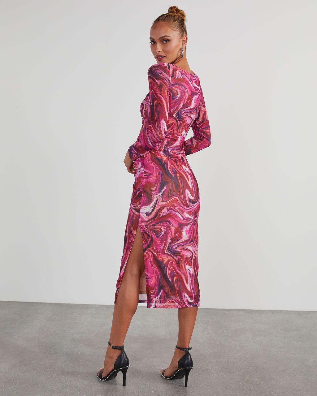 Kismet Printed Mesh Cutout Midi Dress - Beige sold by Vici product image thumbnail 4