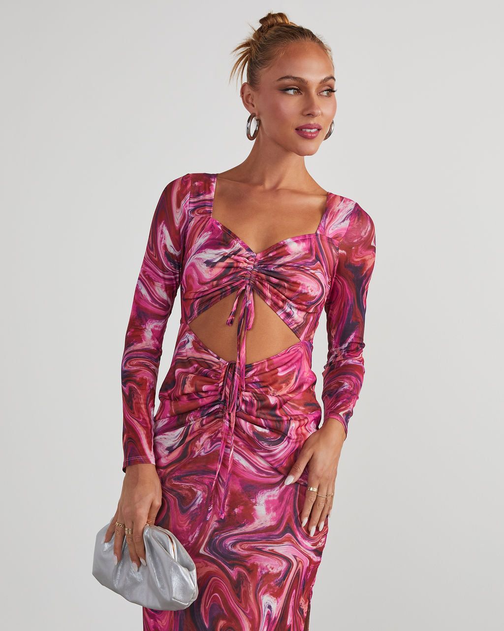 Kismet Printed Mesh Cutout Midi Dress - Beige sold by Vici product image thumbnail 2