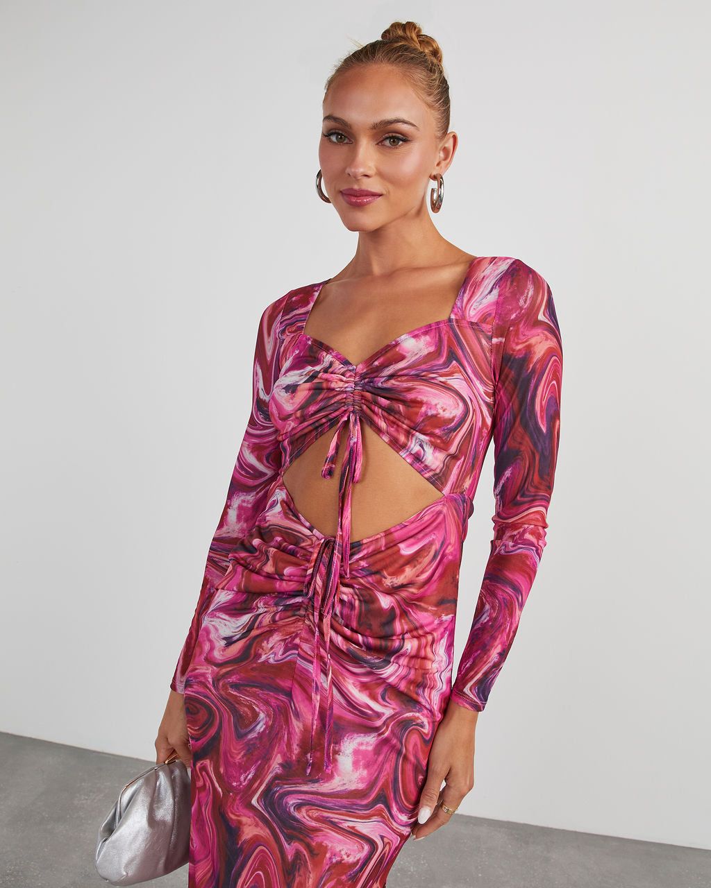 Kismet Printed Mesh Cutout Midi Dress - Beige sold by Vici product image thumbnail 5