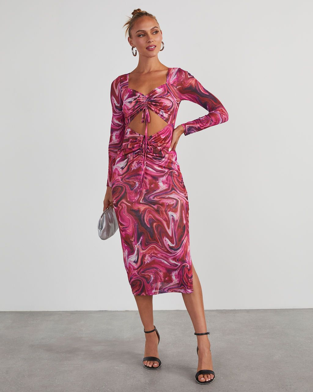Kismet Printed Mesh Cutout Midi Dress - Beige sold by Vici product image thumbnail 6