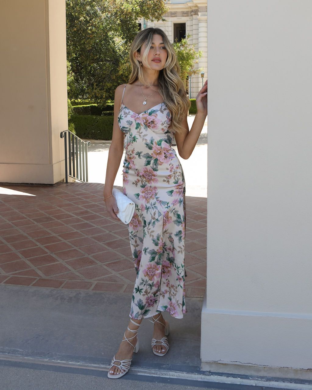 Lovers Way Floral Satin Midi Dress sold by Vici