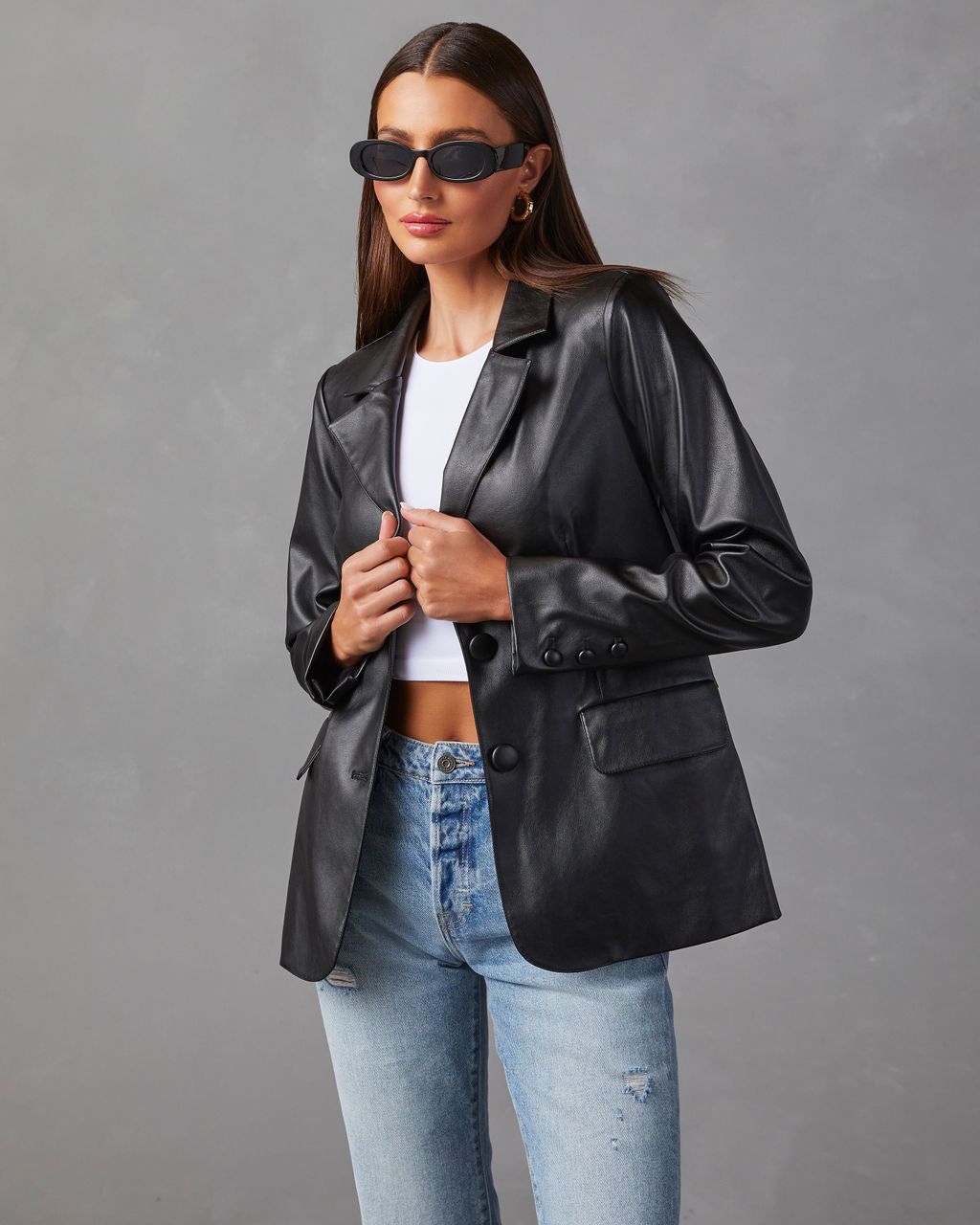Bedford Faux Leather Blazer - Black sold by Vici