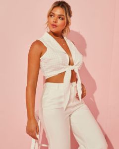 Summer Heat Collared Crop Tie Tank sold by Vici