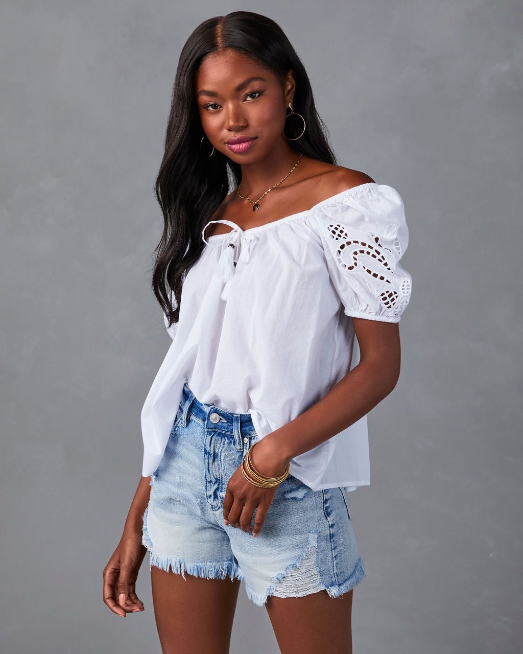 Start A Romance Eyelet Tassel Top sold by Vici