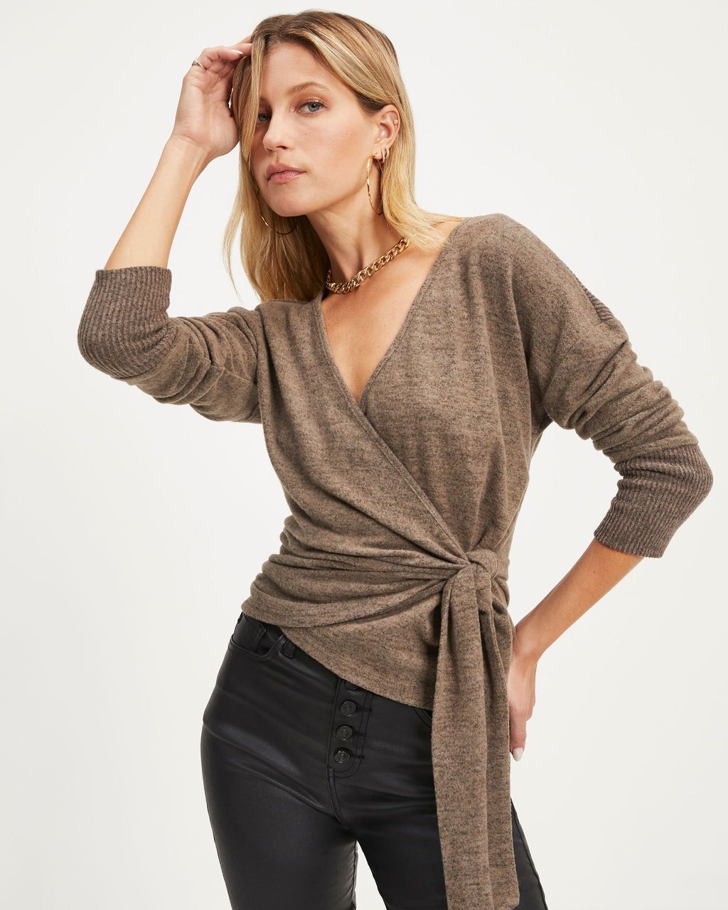 Baby It's Cold Knit Wrap Long Sleeve Top sold by Vici