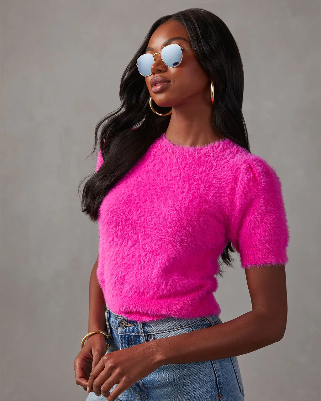 Emanuelle Fuzzy Short Sleeve Sweater Top sold by Vici product image thumbnail 5