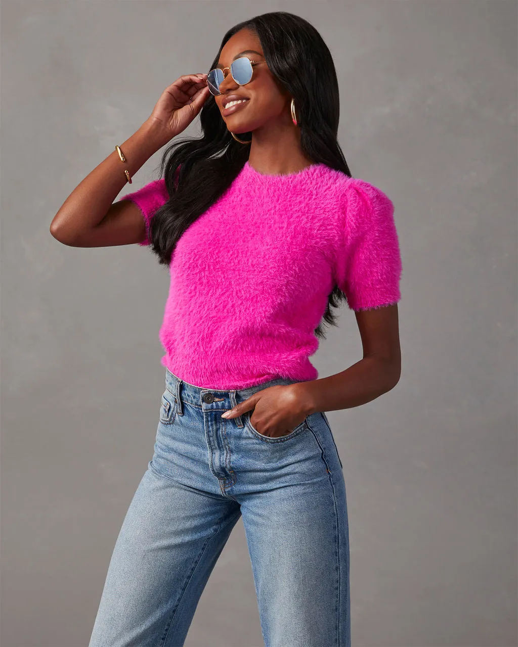Emanuelle Fuzzy Short Sleeve Sweater Top sold by Vici product image thumbnail 3