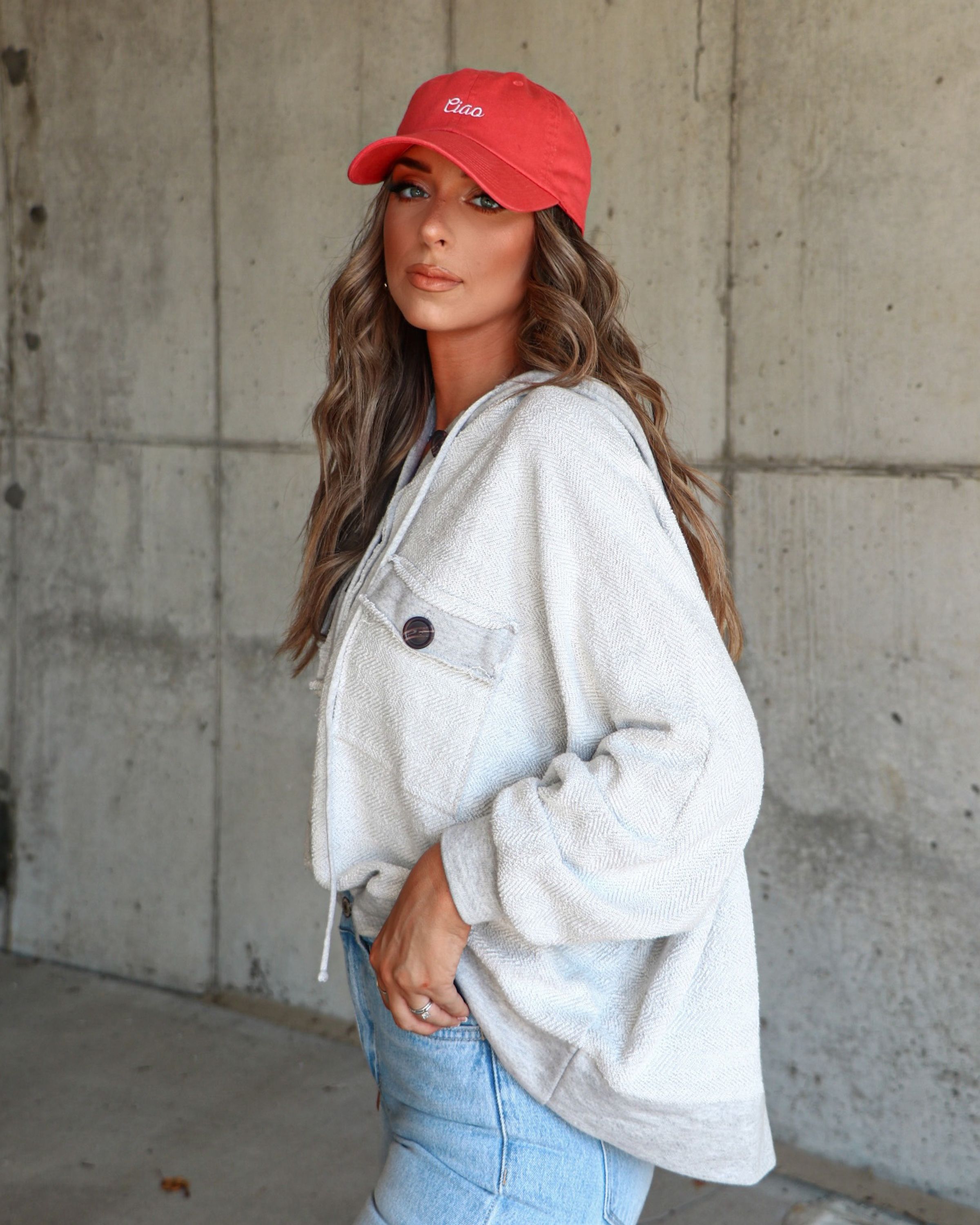Tiffanie Terry Cotton Button Hoodie - Heather Grey sold by Vici product image thumbnail 3