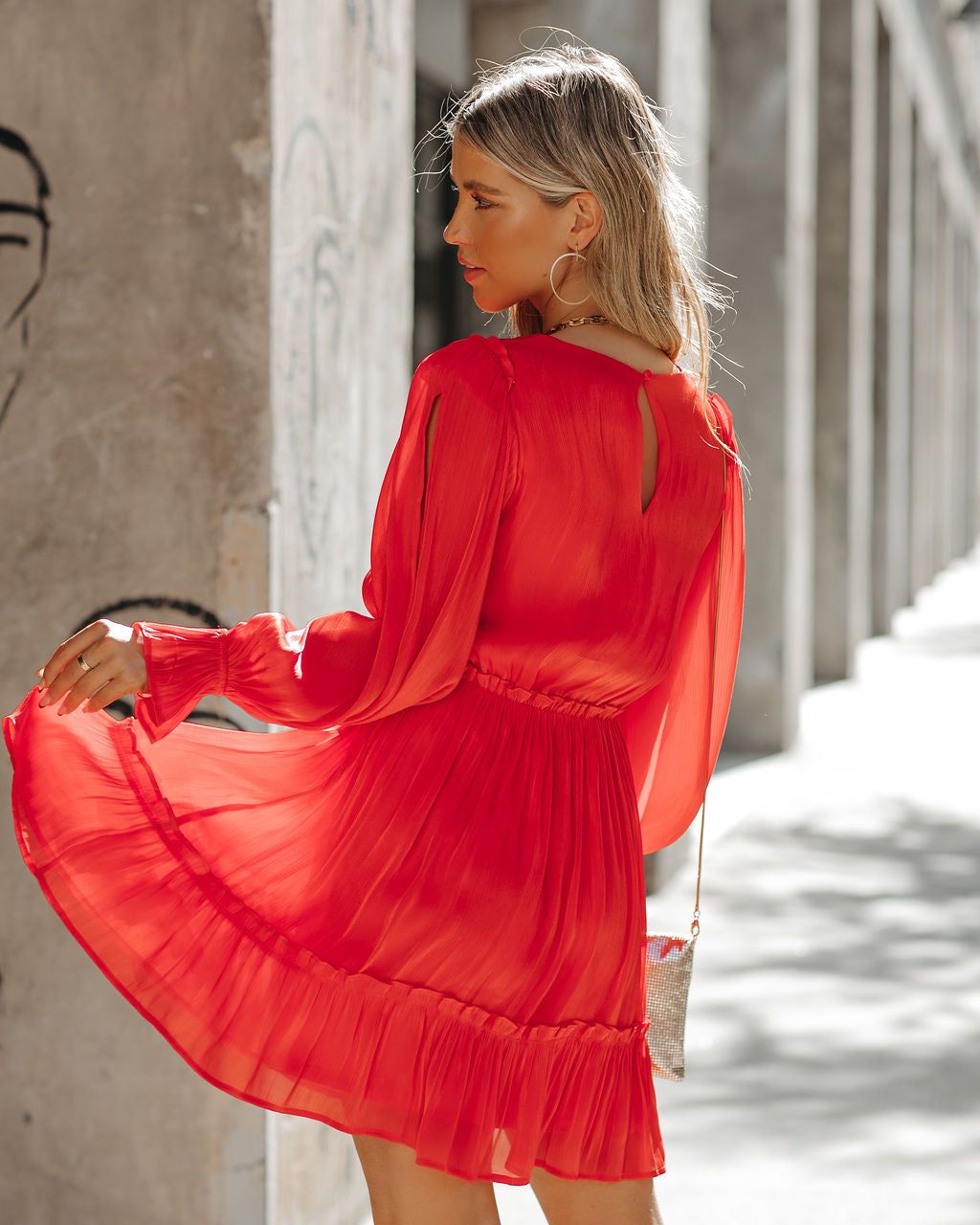 Nathalia Satin Ruffle Dress - Red - FINAL SALE sold by Vici product image thumbnail 2