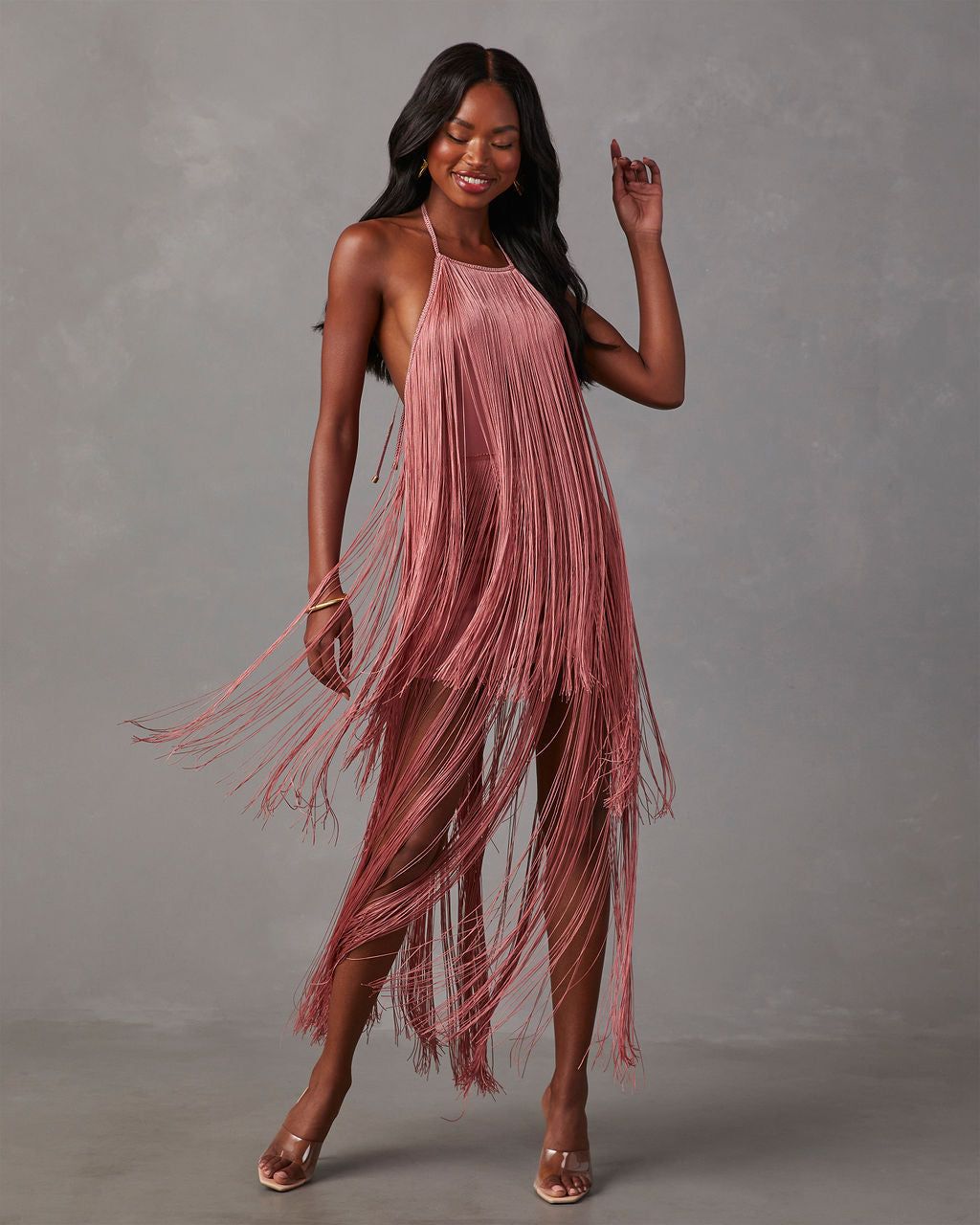 Twain Fringe Midi Dress sold by Vici
