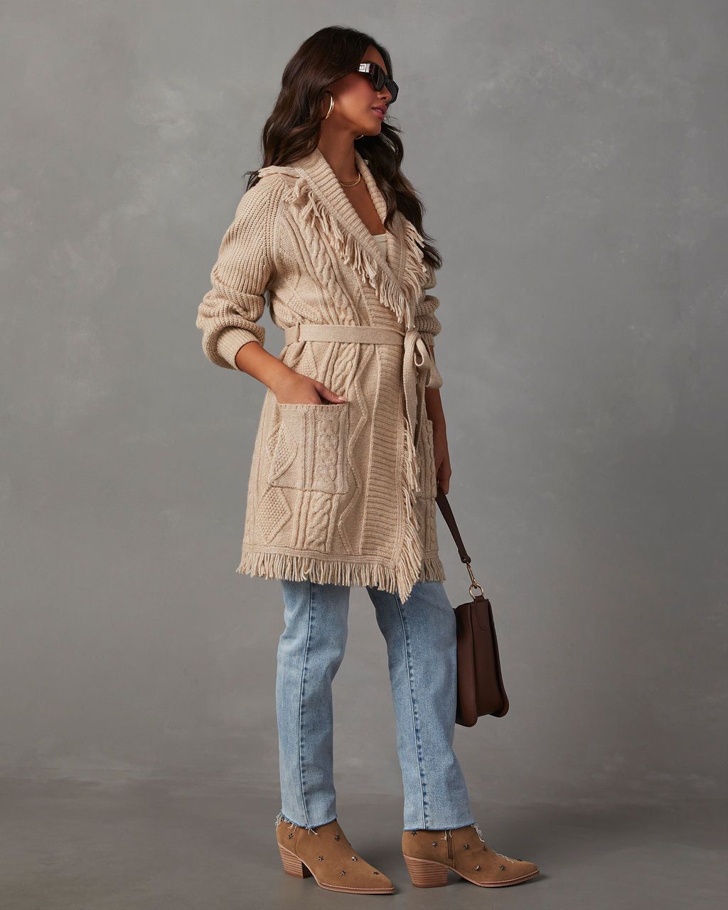 Lupita Fringe Tie Waist Sweater - Beige sold by Vici product image thumbnail 3
