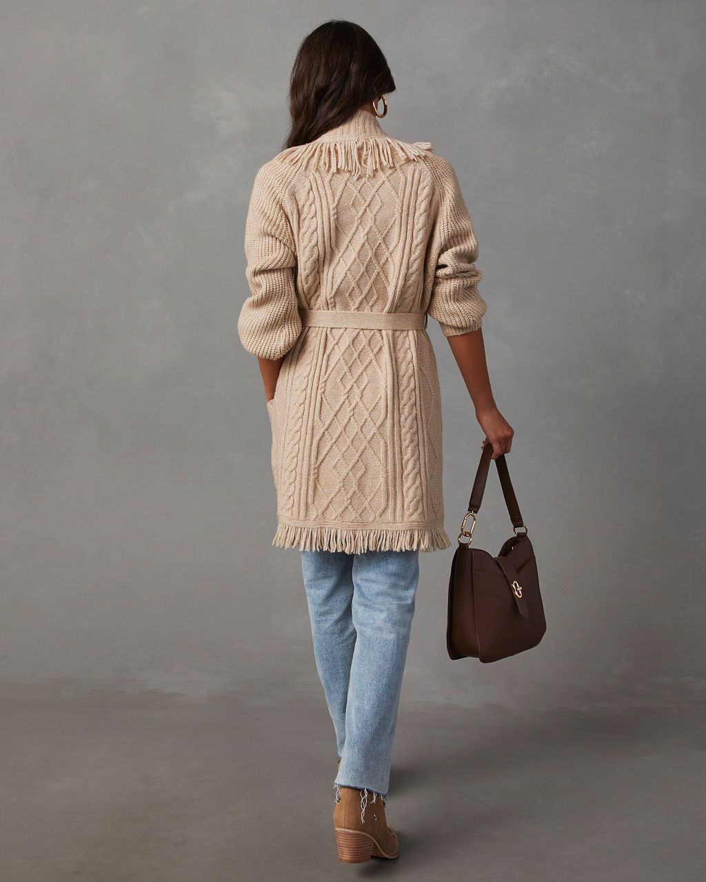 Lupita Fringe Tie Waist Sweater - Beige sold by Vici product image thumbnail 4