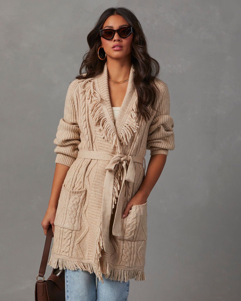 Lupita Fringe Tie Waist Sweater - Beige sold by Vici product image thumbnail 5