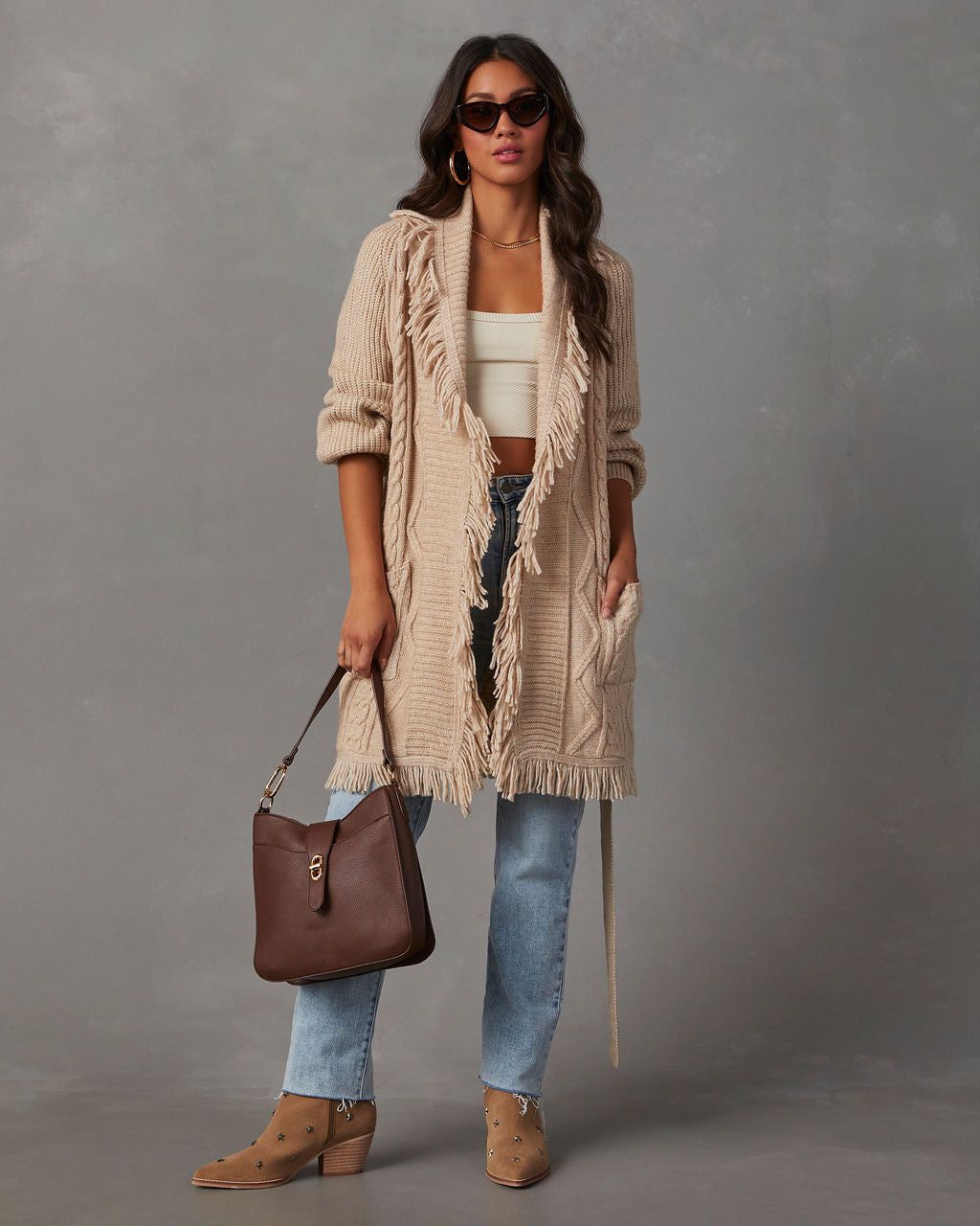 Lupita Fringe Tie Waist Sweater - Beige sold by Vici product image thumbnail 6