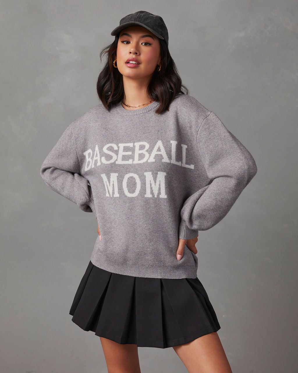 Baseball Mom Knit Pullover Sweater - Grey sold by Vici product image thumbnail 5