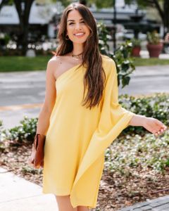 Side To Side One Shoulder Statement Dress - Yellow - FINAL SALE sold by Vici