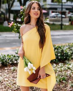 Side To Side One Shoulder Statement Dress - Yellow - FINAL SALE sold by Vici