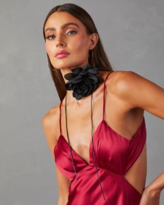 The Chosen Flower Large Tie Choker Necklace - Black - FINAL SALE sold by Vici