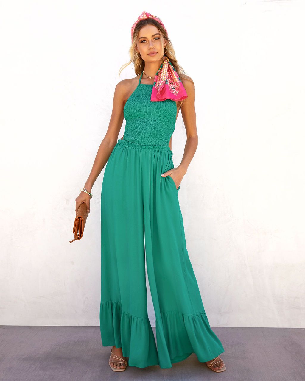 Bohdi Smocked Halter Pocketed Jumpsuit - Green - FINAL SALE sold by Vici product image thumbnail 6