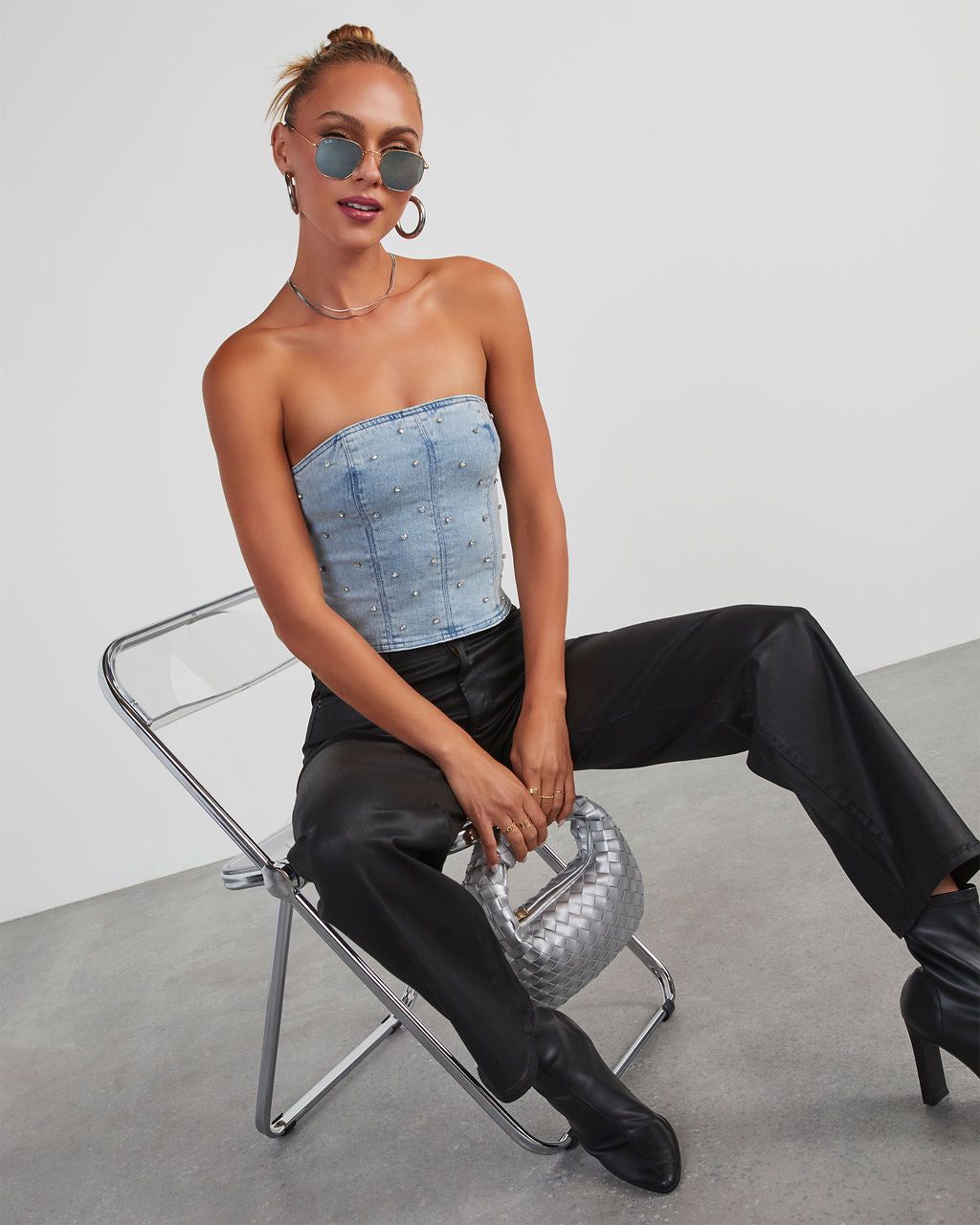 Concert Chic Embellished Denim Corset Top - Light Wash sold by Vici product image thumbnail 2