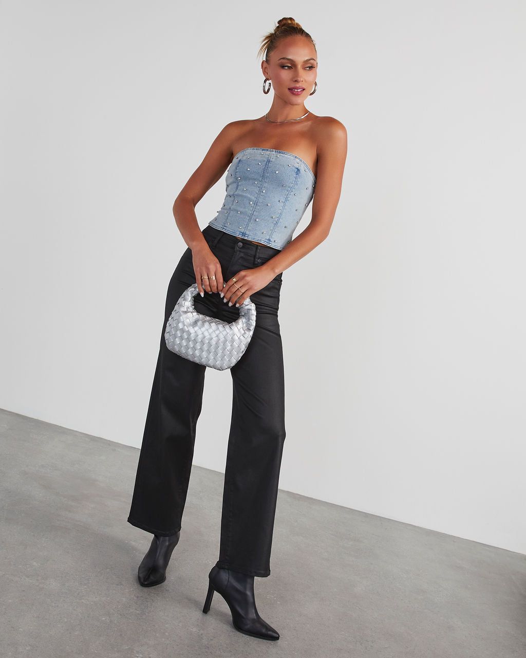 Concert Chic Embellished Denim Corset Top - Light Wash sold by Vici product image thumbnail 6