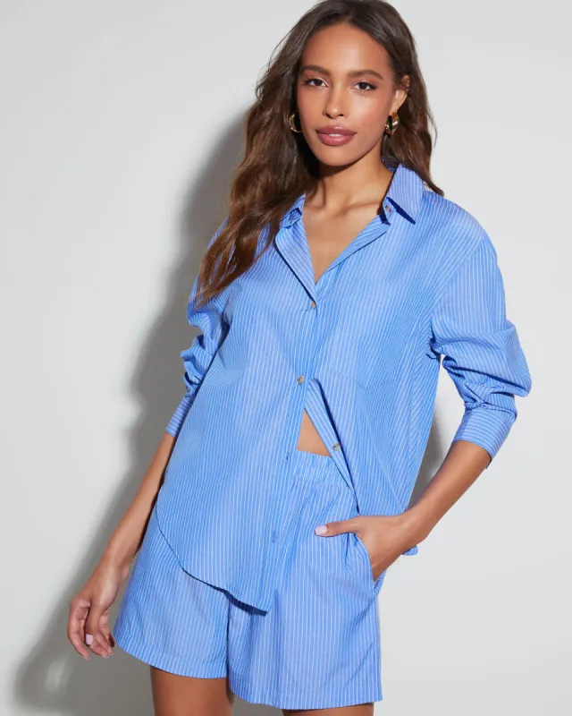 Trinity Striped Button Down Top sold by Vici