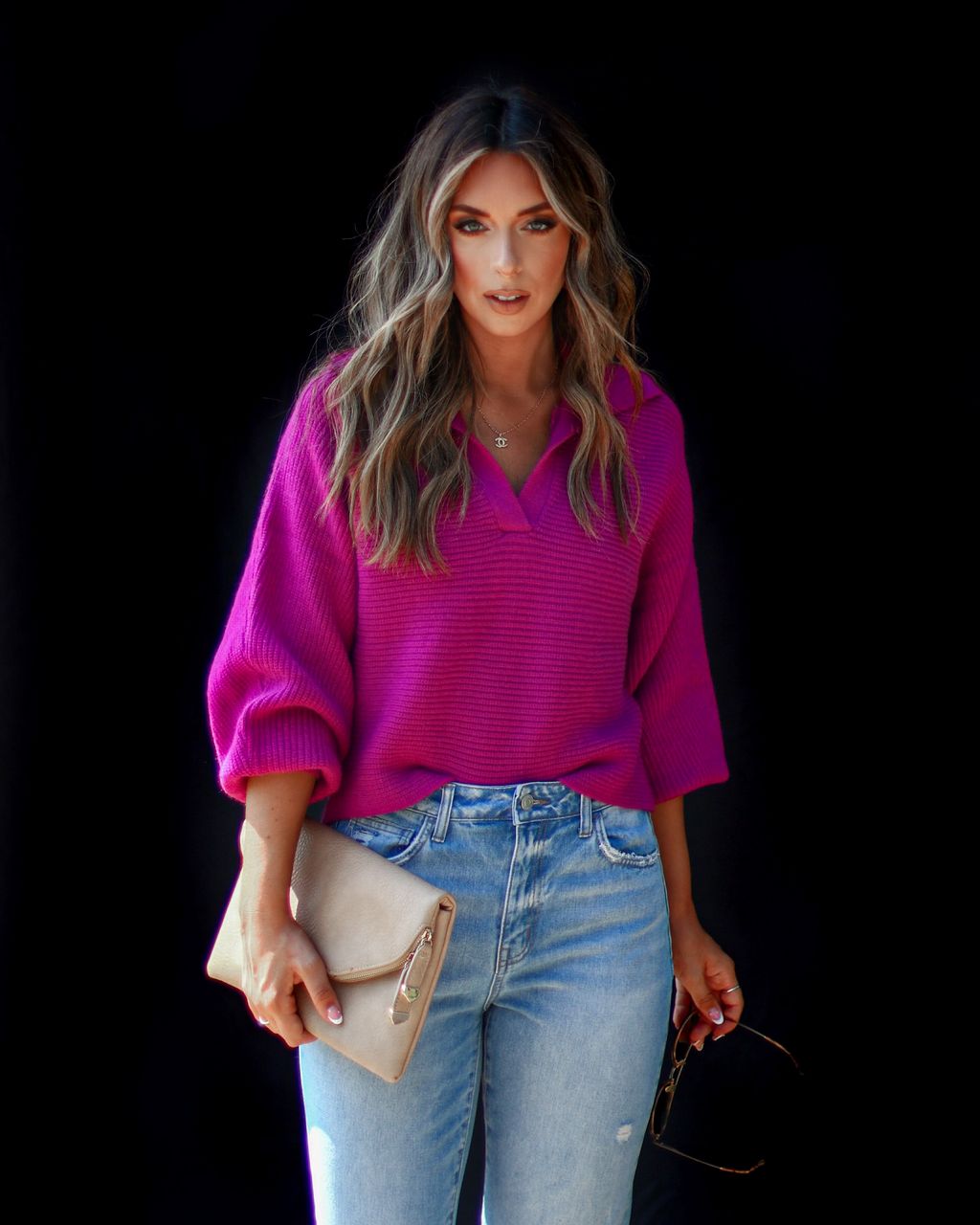 Mary Claire Collared Pullover Sweater - Magenta sold by Vici product image thumbnail 6