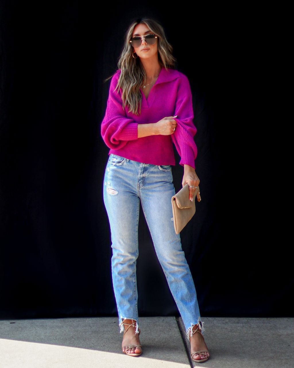 Mary Claire Collared Pullover Sweater - Magenta sold by Vici product image thumbnail 2