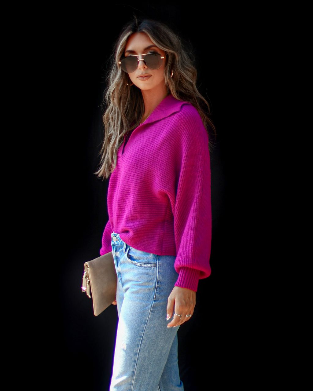 Mary Claire Collared Pullover Sweater - Magenta sold by Vici product image thumbnail 3
