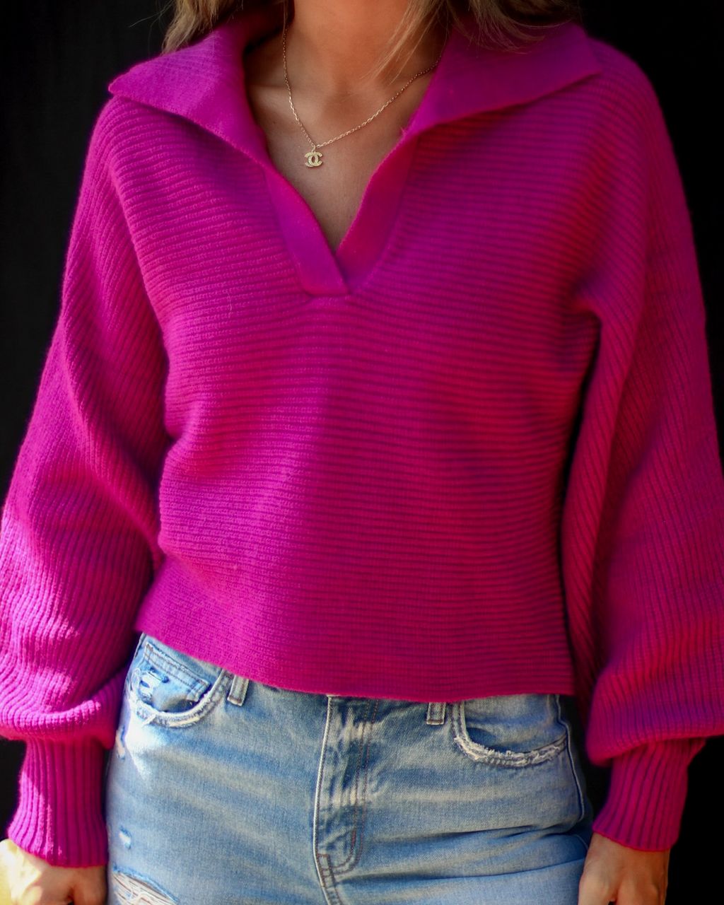Mary Claire Collared Pullover Sweater - Magenta sold by Vici product image thumbnail 5