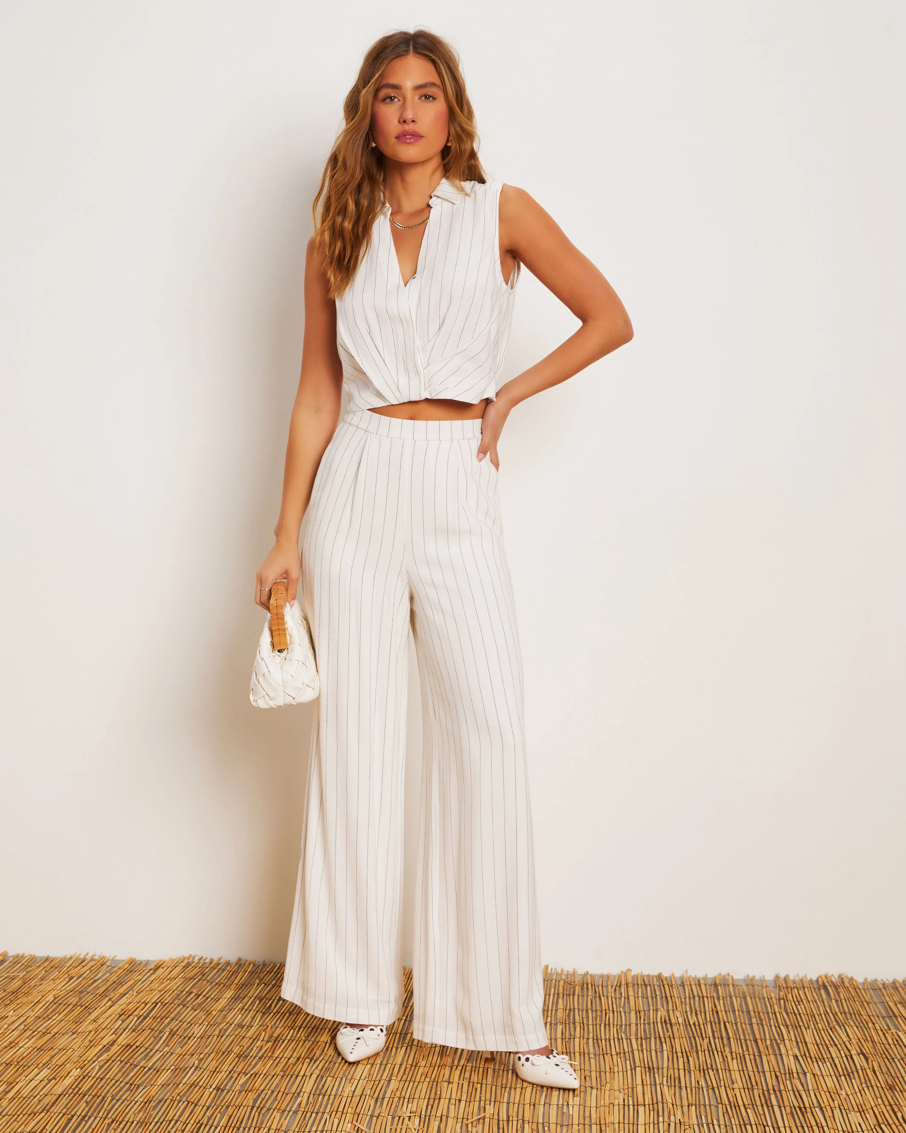 Tanya Pinstripe Linen Blend Wide Leg Pant sold by Vici product image thumbnail 2