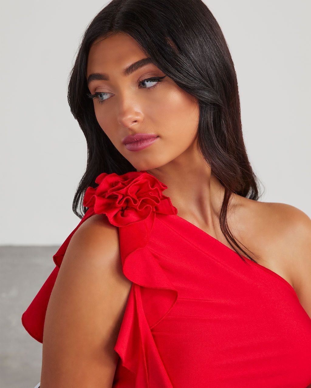 Amarissa One Shoulder Rosette Ruffle Bodysuit - Red sold by Vici product image thumbnail 5