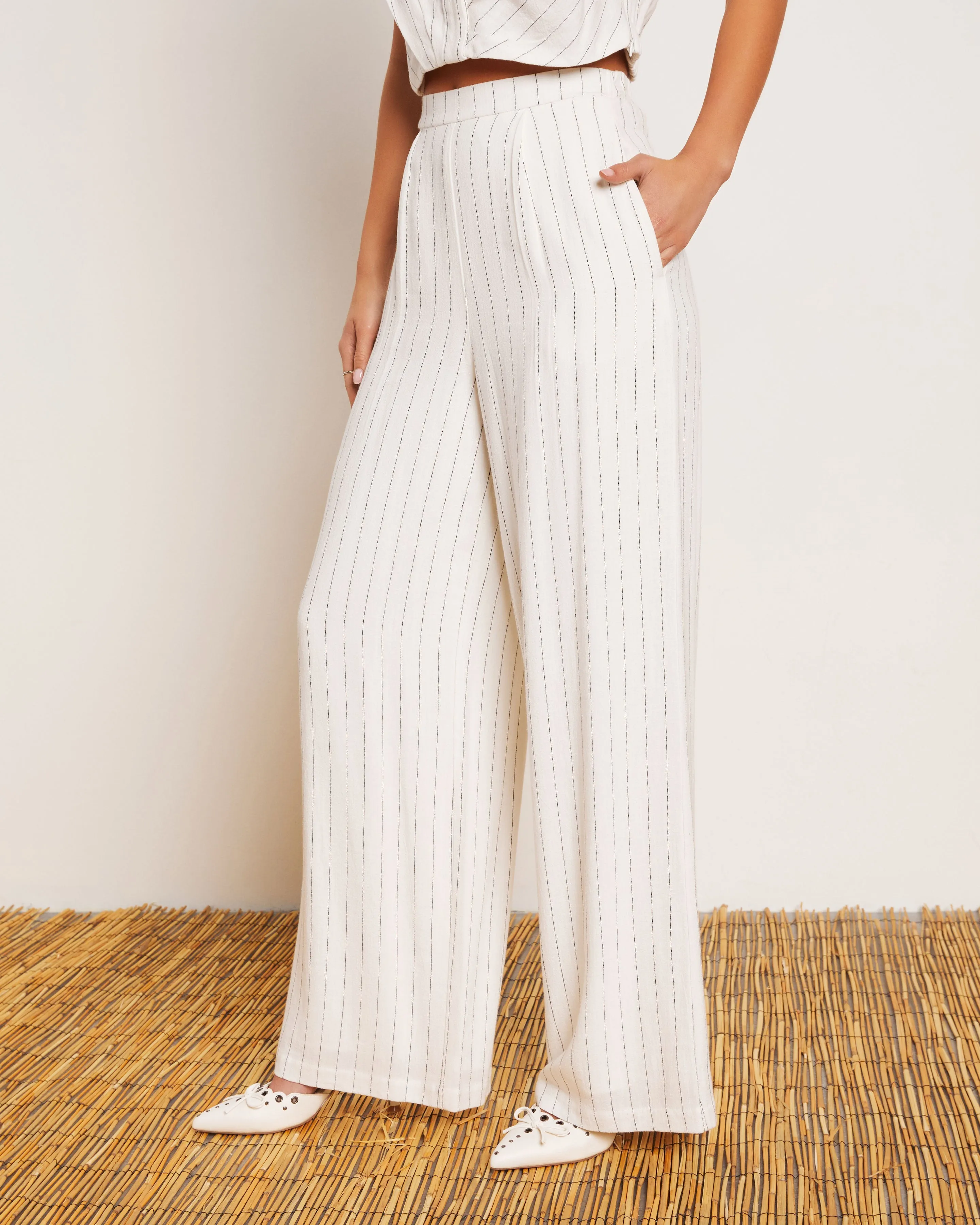 Tanya Pinstripe Linen Blend Wide Leg Pant sold by Vici product image thumbnail 4