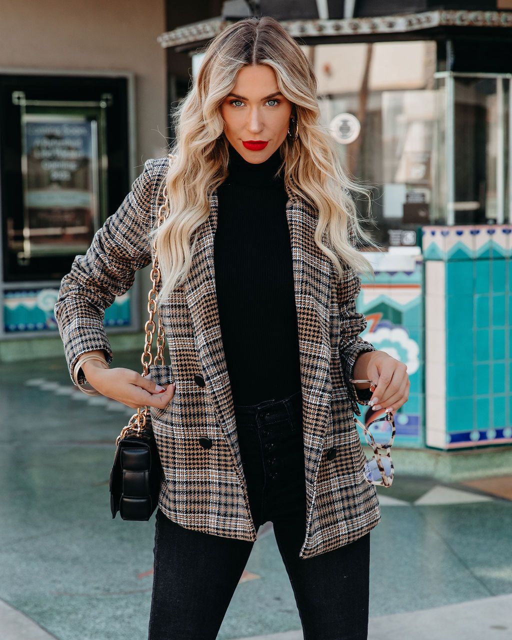 Celina Pocketed Plaid Blazer sold by Vici