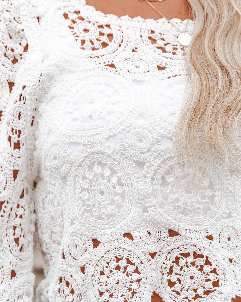 Wonderland Cotton Crochet Crop Top - White - FINAL SALE sold by Vici product image thumbnail 4