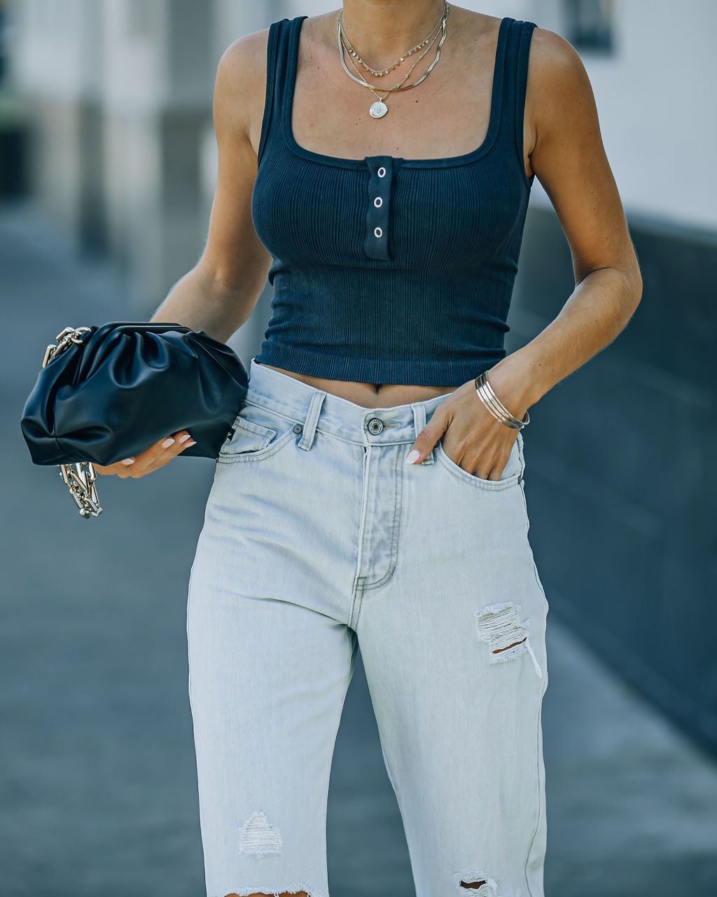 Selina Henley Crop Tank - Washed Black - FINAL SALE sold by Vici product image thumbnail 7