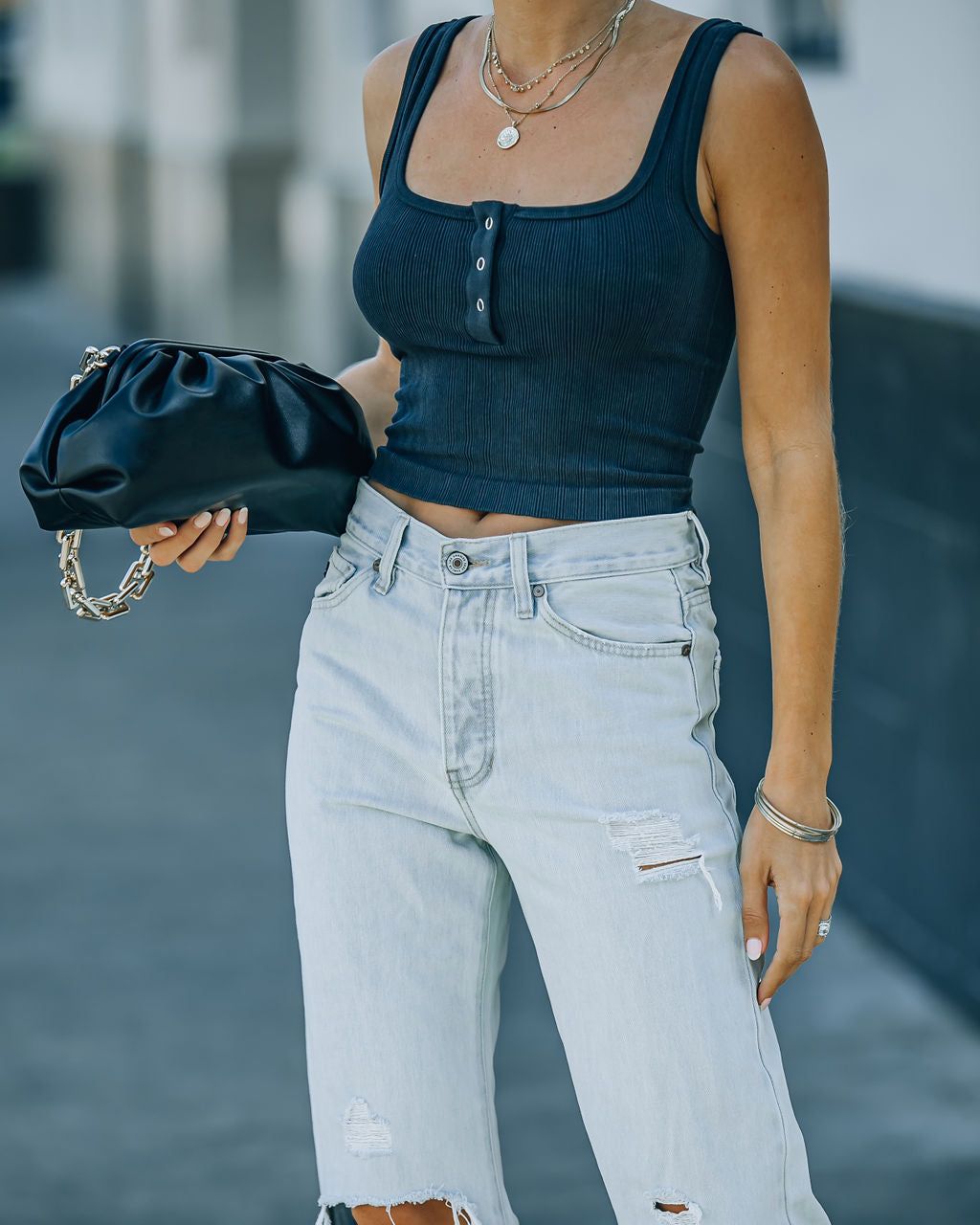 Selina Henley Crop Tank - Washed Black - FINAL SALE sold by Vici product image thumbnail 3